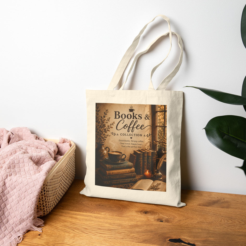 Books & Coffee Cotton Tote — Cozy Reading Library Booklover Bag