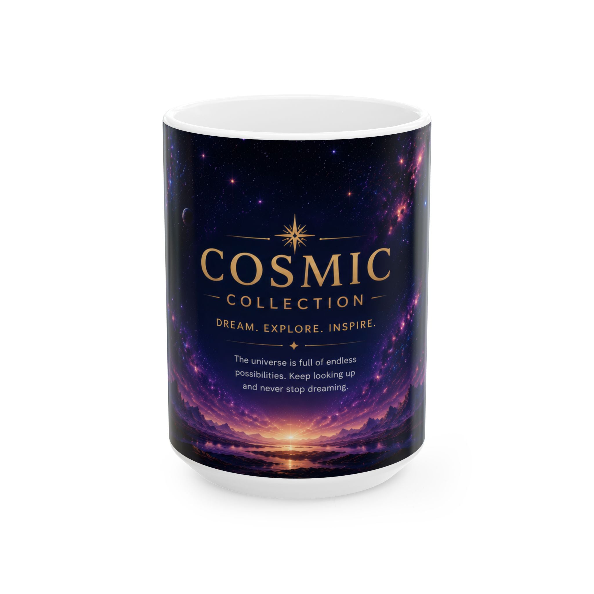Cosmic Collection Ceramic Mug – Inspirational Space Art Coffee Mug, Galaxy Design, 11oz & 15oz