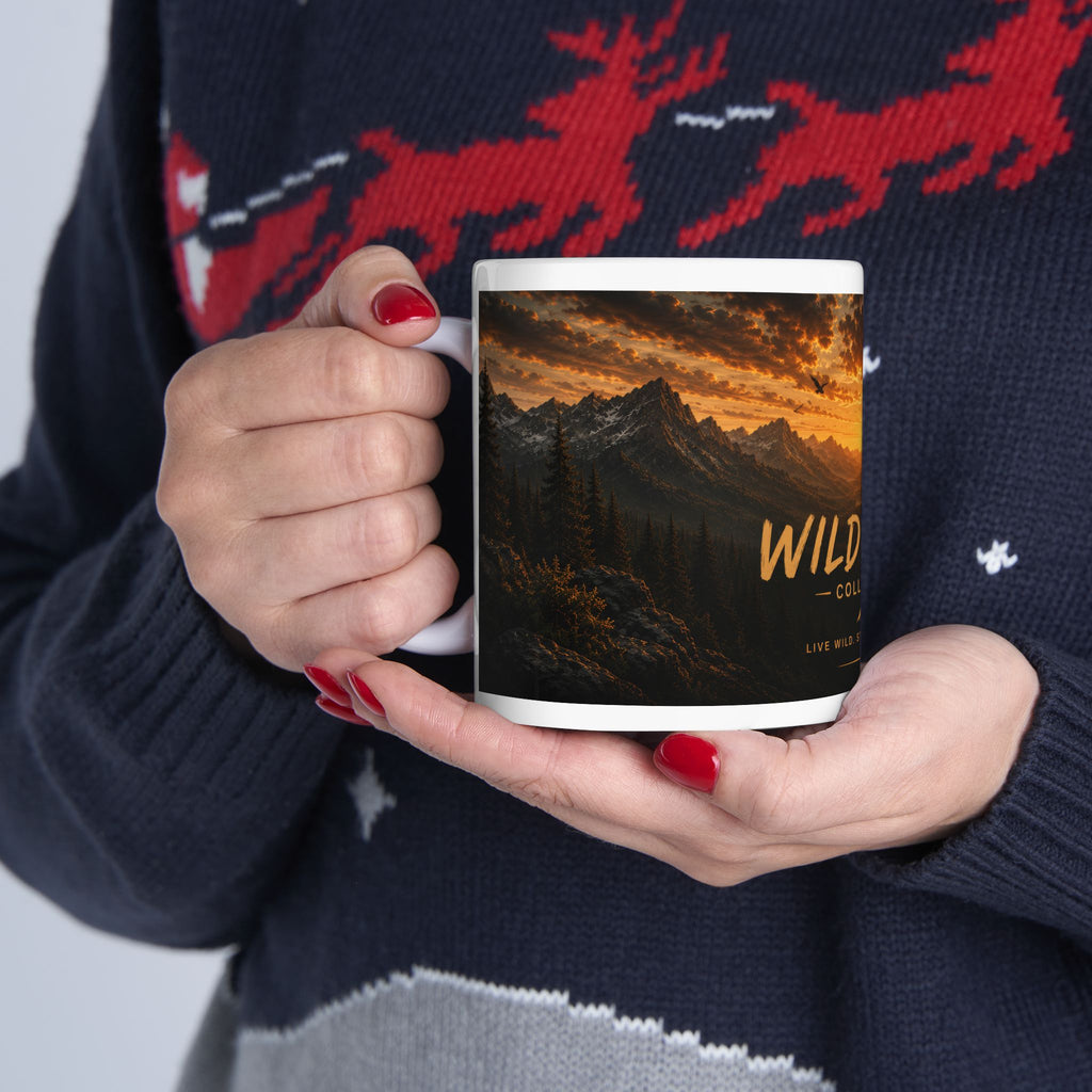 Wild & Free Ceramic Mug (11oz, 15oz) – Sunset Mountain Adventure Coffee Cup | Planet of Thoughts