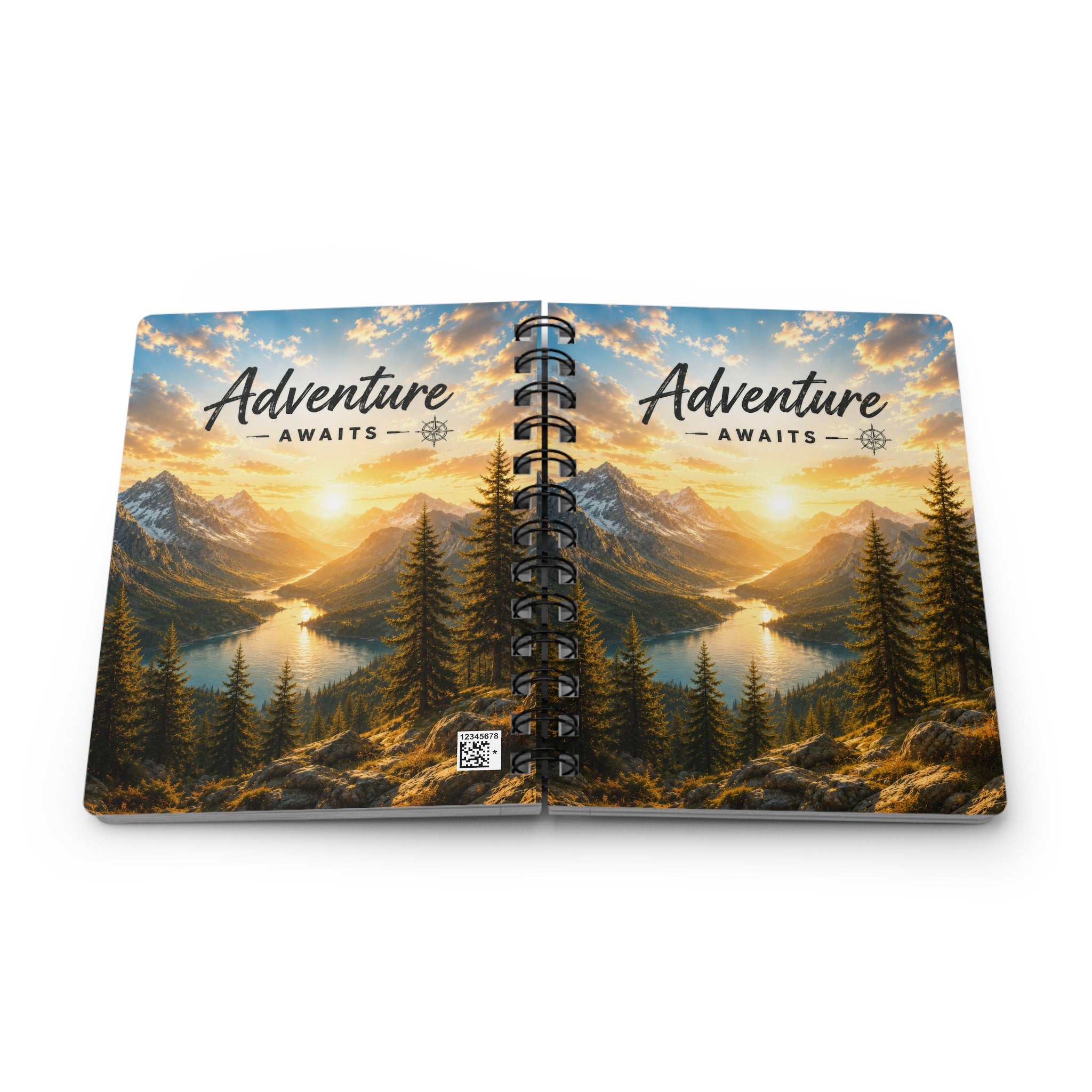 Adventure Awaits Spiral Journal — Mountain Lake Travel Notebook